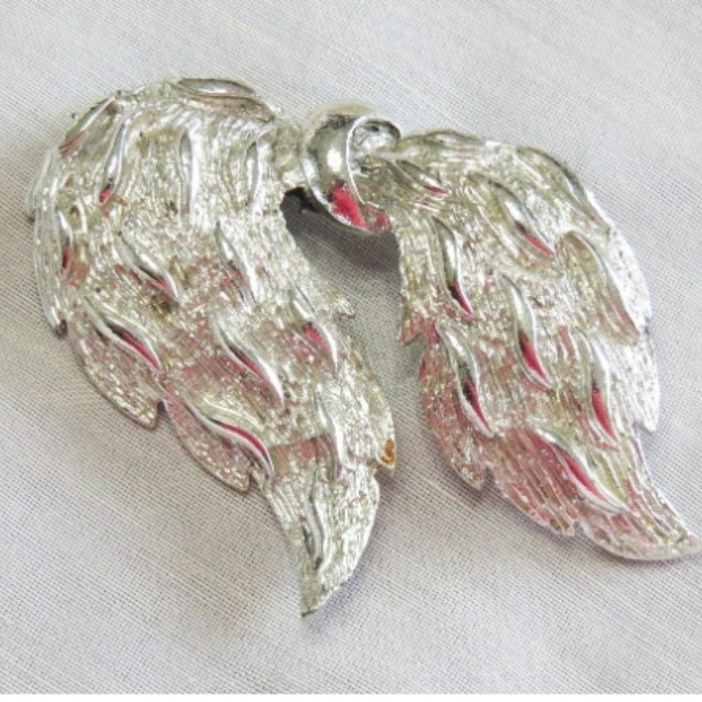 Silver Tone Wing Brooch
